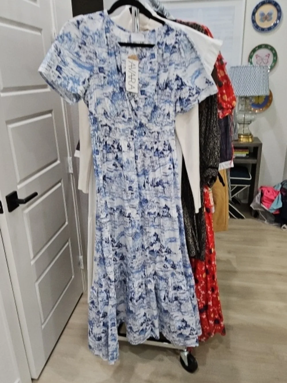 Sugarlips Blue & White Maxi Dress with V-Neck - Picture 1 of 2